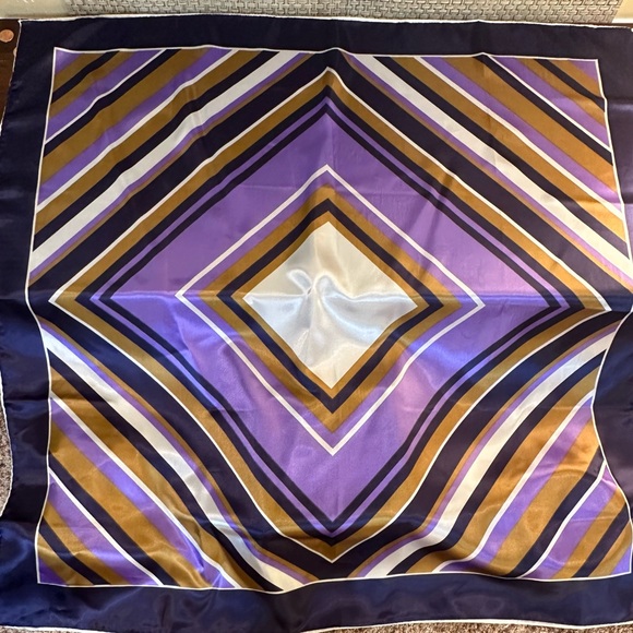 🌟HP🌟VTG 1980s Purple & Gold Acetate Geometric Patterned Scarf Japan - Picture 5 of 10